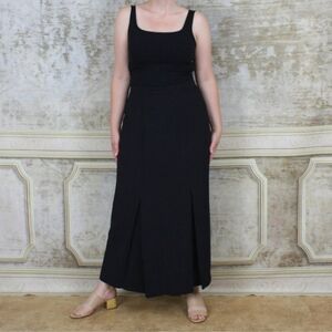 Vintage 1990s Black Maxi Skirt M Long Front Slit Classic Office Column Goth 90s